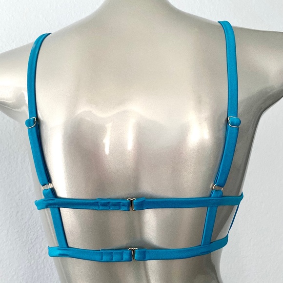 Victorias Secret Bikini Top Shoreline Blue Gold V Open Cut Out Sexy Swim - Picture 3 of 3